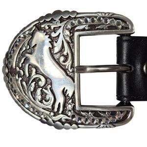 Ariat Black Leather 2009 Logo Limited Edition Rearing Horse Buckle Belt, Size 30